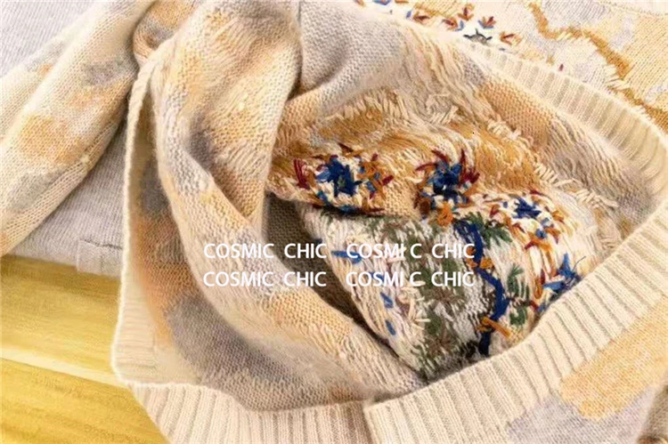 Cosmicchic кашемировый свитер с вышивкой женский вязаный пуловер с длинными рукавами высокое качество элегантный калейдоскоп женский топ