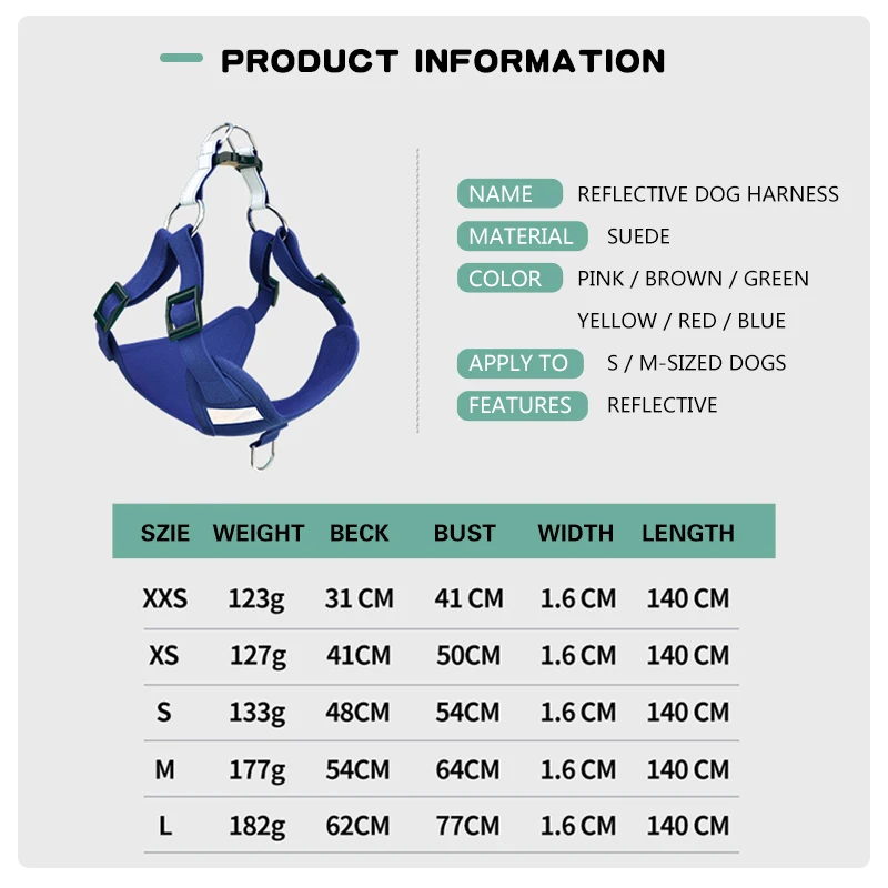 

Reflective Dog Cat Harness Leash Set Adjustable Soft Breathable Chest Strap for Dogs Outdoor Safety Walking Pet Accessories