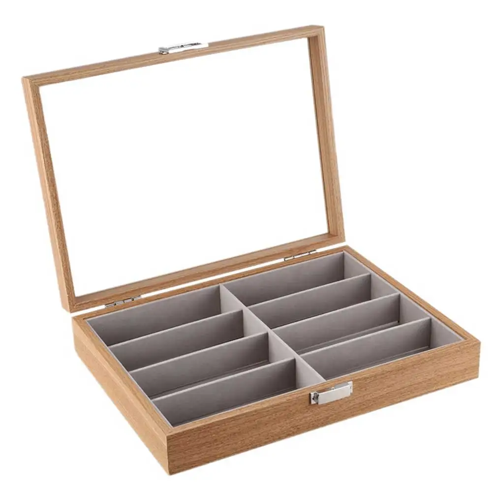 Koop Lenzenvloeistof Sunglass Opbergdoos 8 Slot Houten Glazen Display Case Organizer Display Glazen Sieraden Houder Collectie