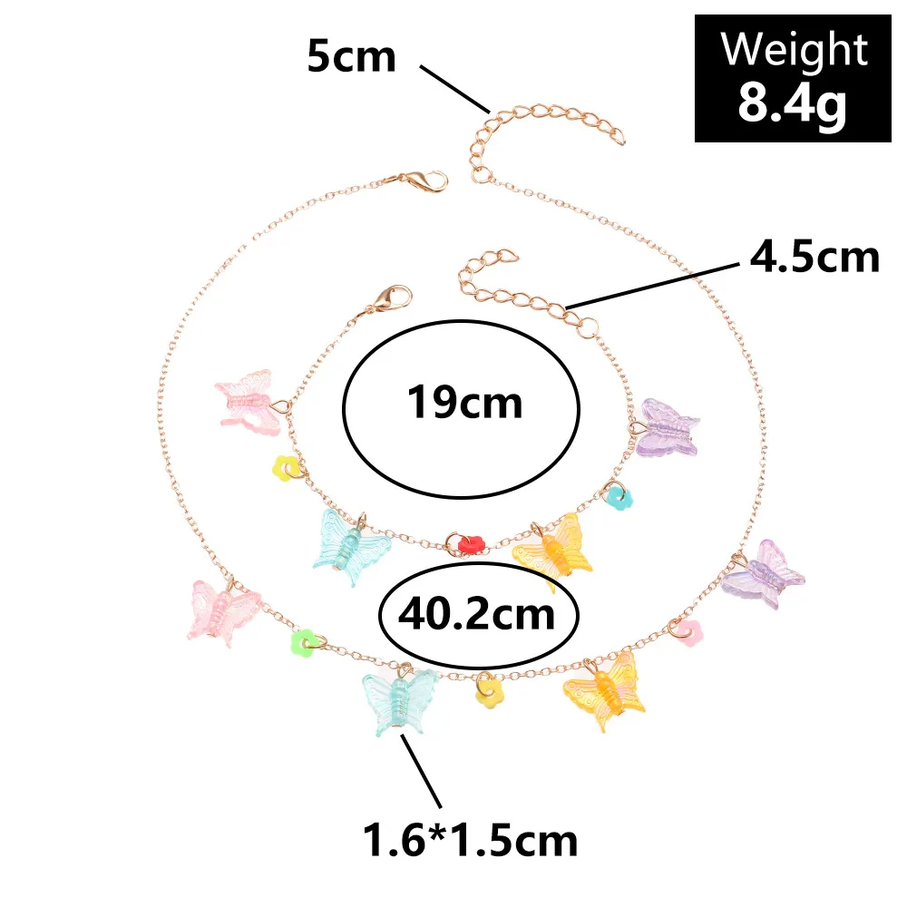 

New Gold Bohemia Butterfly Necklace Bracelet Set Heart Flower Charms Chain Necklace Trend Boho Jewelry Sets for Women Girls