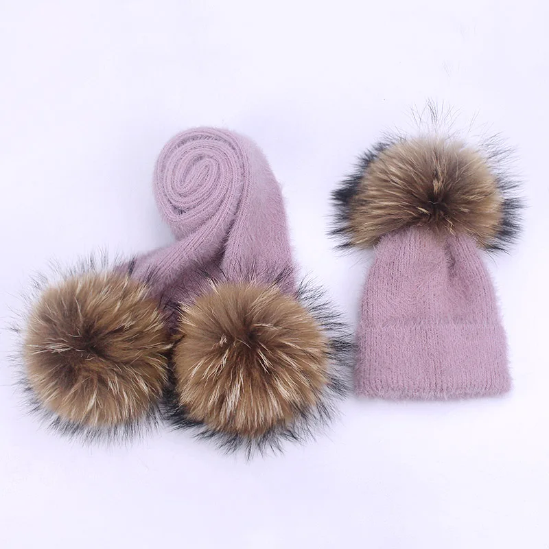 Шапка и шарф для девочек вязаные шапки с меховым помпоном | Аксессуары одежды
