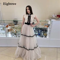 eightree 2021 white black dotted a line evening dress high neck lace sleeveless prom night party dress gowns vestidos de festa