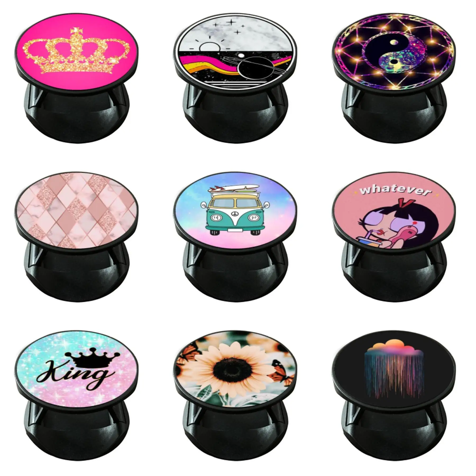 

Round Plastic Cell Phone Grip Holder Support Portable Pour Voiture Black For mi 11 Most of Phones