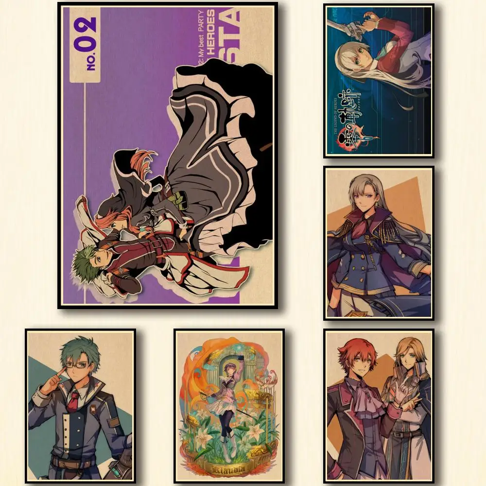 32 дизайна, легенда о героях, персонаж плакат из крафт-бумаги Eiyuu Densetsu, Необычные наклейки на стену для кофейни, бара