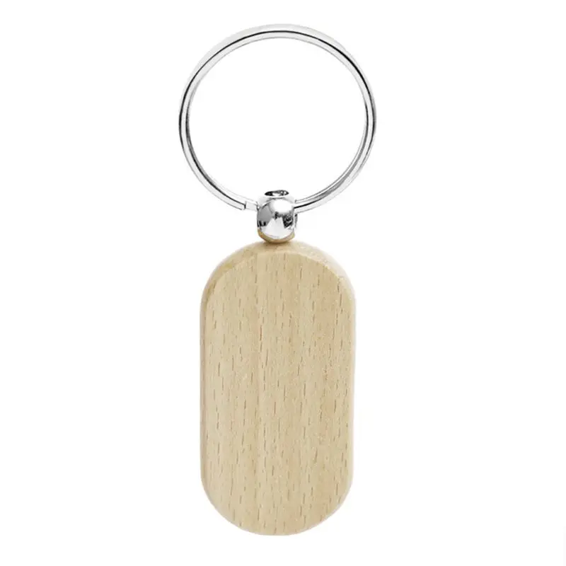 

10 Pcs/set Simple Cute Blank Wooden Keychain DIY Wood Key Ring Keys Holder T4MD
