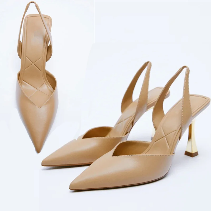 Туфли-лодочки женские металлические на высоком каблуке с острым носком и