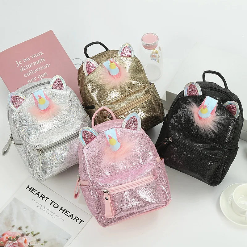 Unicorn sequin schoolbag  multi color kids bag small backpack for women girls  kindergarten kawayi cute bagpack pink bookbag