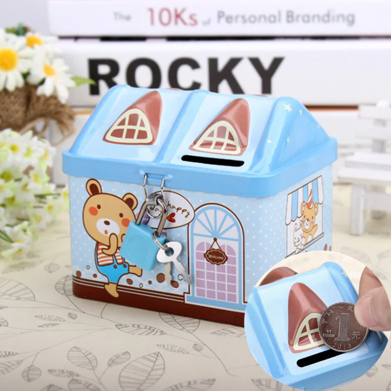 Креативная металлическая копилка коробка для монет милый медведь модель дома