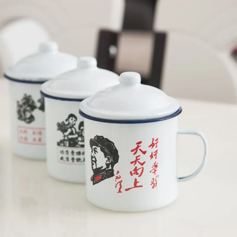 Классическая эмалированная чашка с крышкой винтажная кофейная ностальгическая