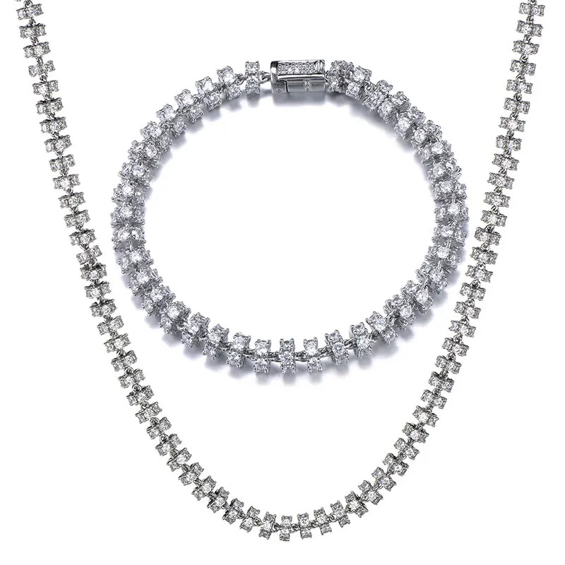 Hip Hop 6MM Set Bling AAA CZ Cubic Zirconia Iced Out Round Link Chain Necklace Bracelet For Men Women Rapper Jewelry 18''-24''