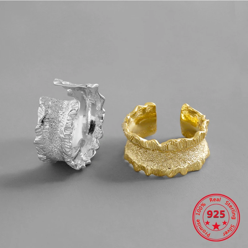 

Japanese And Korean New 925 Sterling Silver Ring INS Simple Style Fashion Irregular Wave Sand Surface Original Women's Ring