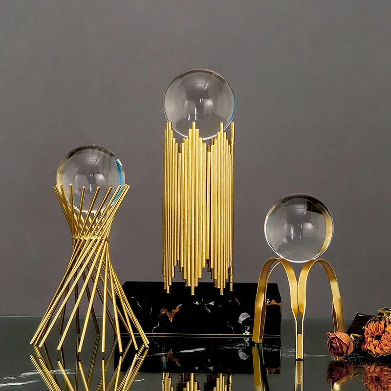 

Crystal Ball Decoration Nordic Light Luxury Metal Crystal Ball Ornaments Creative Home Decor Ornaments Abstract Shape Golden