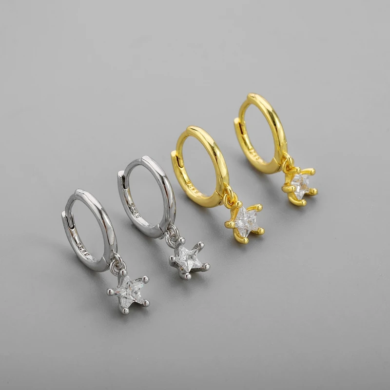 

HKMMH 925 Sterling Silver Star Big Zircon Pendant Earrings Female Fashion Couple Gift Party Focus Classic Ornament Handmade