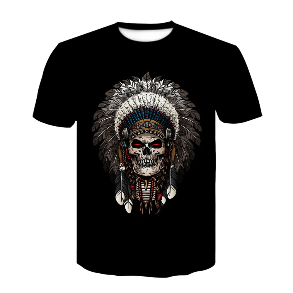 

2021 Summer fashion new 3D printing skull series printing men and women o-neck pullover T-shirt black simple and popular tshirt