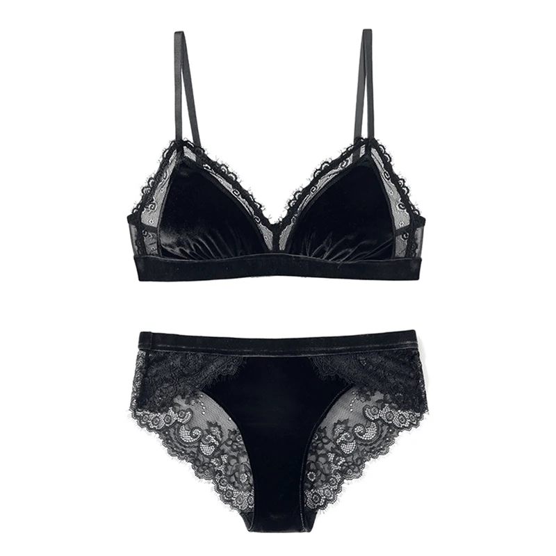 Женский бархатный бюстгальтер с треугольной чашечкой комплект кружевным