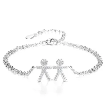 

Plated Pure Silver Fashion Korean Version Hand-in-hand Chain Micro-set Zircon Female Student Hand-string Jewelry Wholesale SLFFY