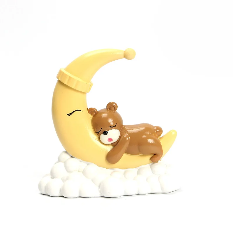 Kawaii Moon Sleeping Bear Топпер для торта счастливые топперы для торта на день рождения для мальчиков и девочек Детские вечерние украшения торта для детей - Цвет: Цвет: желтый