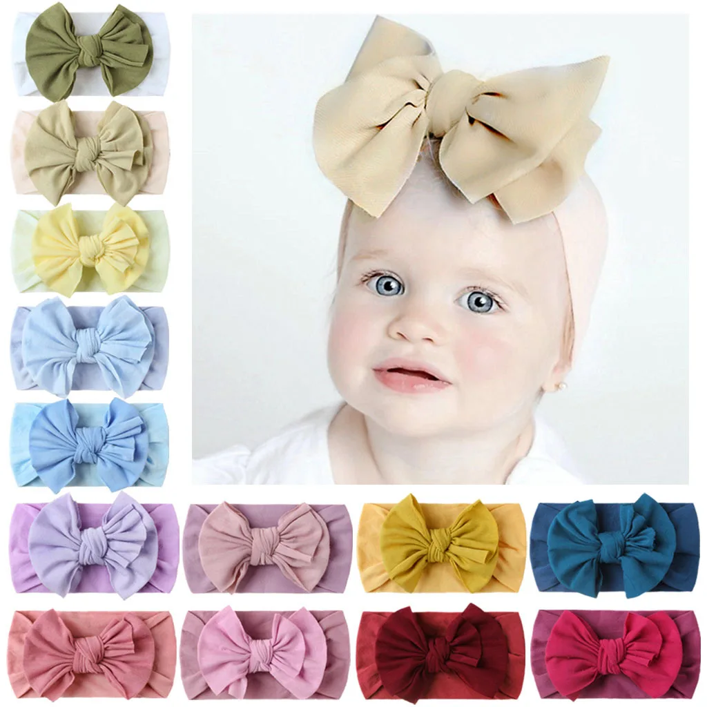 

2021 Summer New Baby Nylon Wide Brimmed Headband Solid Color Bow Children's Hair Band Boys Girls Infant Hair Accessories