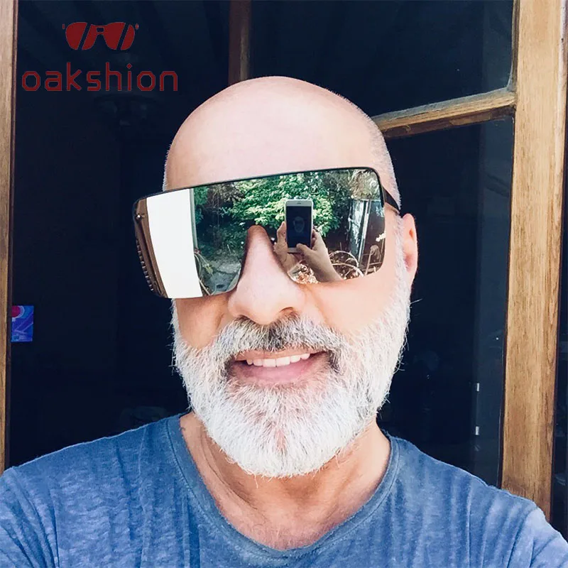 Oakshion негабаритные квадратные оправы солнцезащитных очков Для женщин Для мужчин маска с плоским верхом без оправы Солнцезащитные очки с большой оправой Одна деталь очки UV400