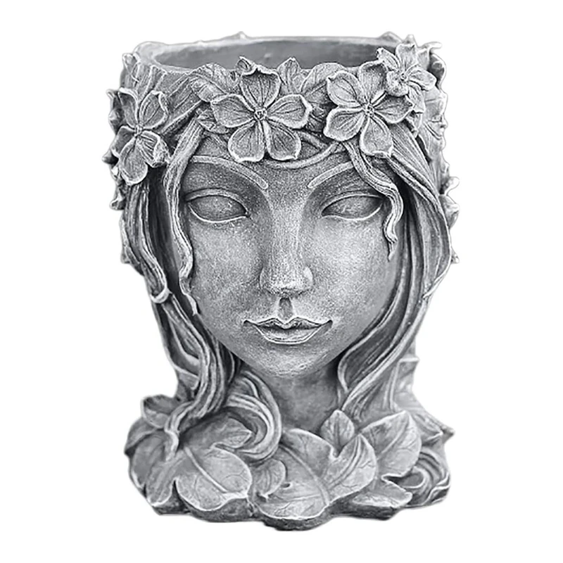 

Retro Goddess Statue Succulent Flowerpot,Lady Face Planter with Drainage Hole,Portrait Sculpture Art Plant Flower Pot
