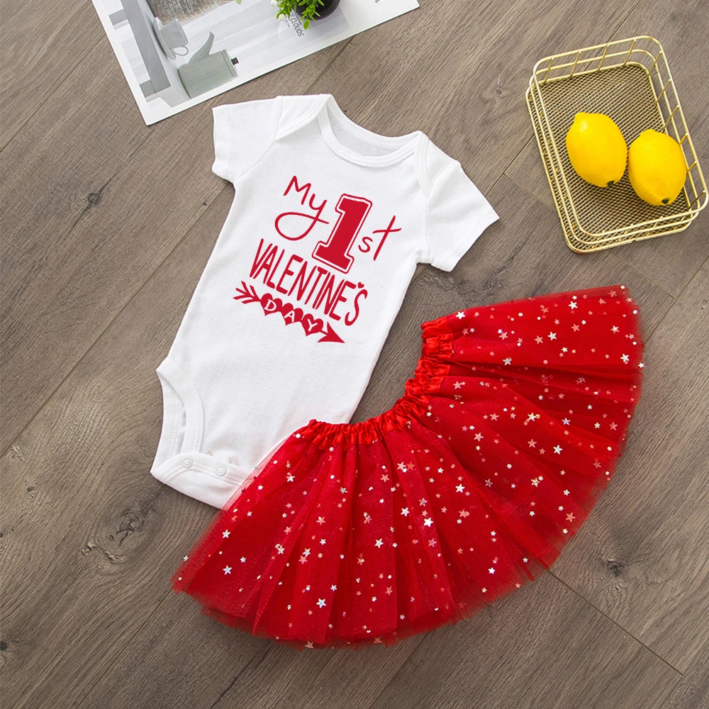 Мой первый день Святого Валентина детское боди Одежда Новорожденные Девочки