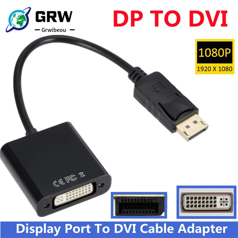 Adaptador de DP a DVI de 1080P, convertidor de puerto de pantalla...