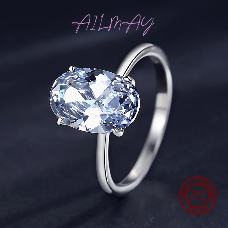 Ailmay Luxury Cutting Clear CZ Ring Solid 925 Sterling Silver Classic Finger Rings For Women Wedding Engagement Jewelry Gift