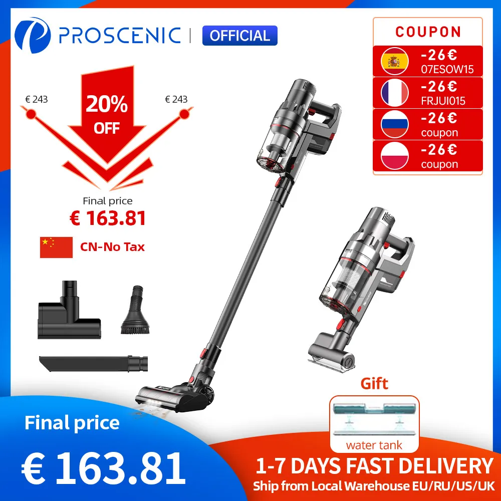 Proscenic P11 беспроводные пылесосы, палка вакуумный со шваброй, 26000pa мощный мотор, съемный Батарея