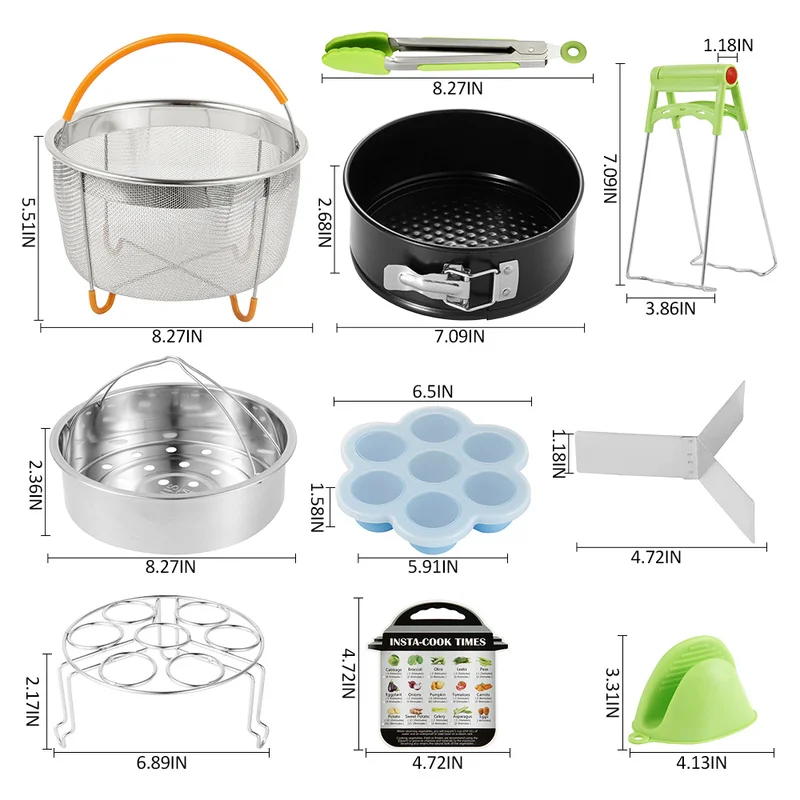 

12pcs Kitchen Bakeware Accessorie for Instant Pot Pressure Cooker Steamer Basket Egg Rack Bowl Dish Clip Oven Mitts Kitchen Tool