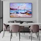 Современная абстрактная картина Arthyx большого размера, с лодкой, пейзажем, маслом на холсте, настенные картины ручной работы для гостиной, украшение дома