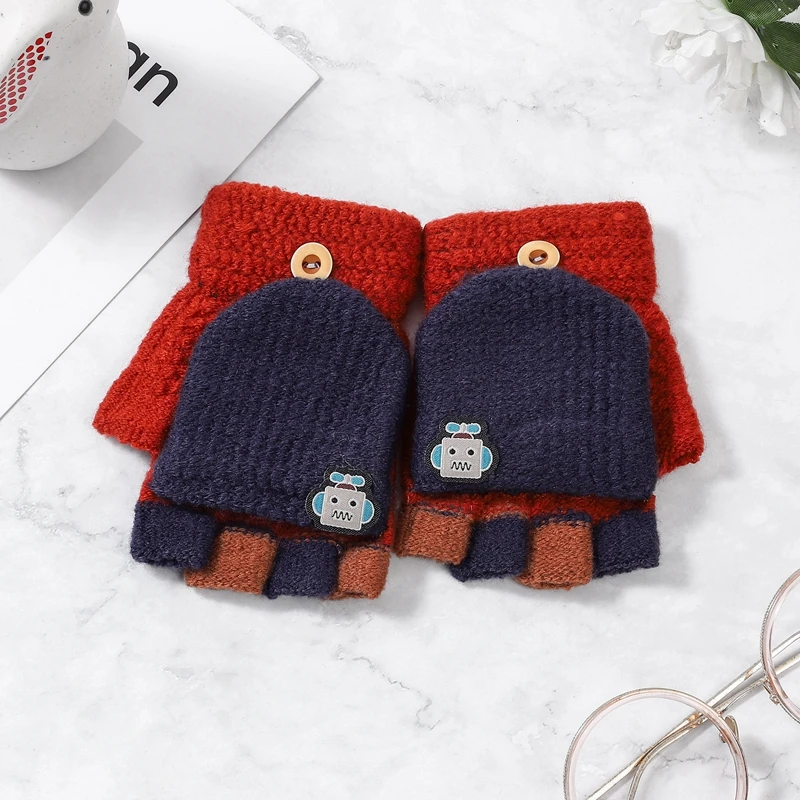 5-12 Years Winter Kids Warm Gloves Children Knitted Stretch Mittens Boy Girl Patchwork Elastic Fingerless | Детская одежда и обувь