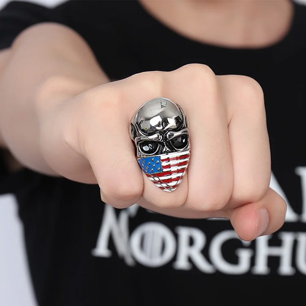 Готический американская с маской из флага черепа кольцо Для мужчин аксессуары