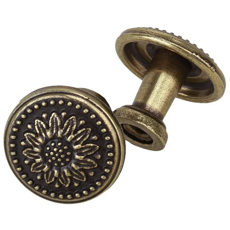 10 штук античных бронзовых цветковых круглых ручек для кухонного шкафа, двери секции и ящика с винтами 25 x 2мм.