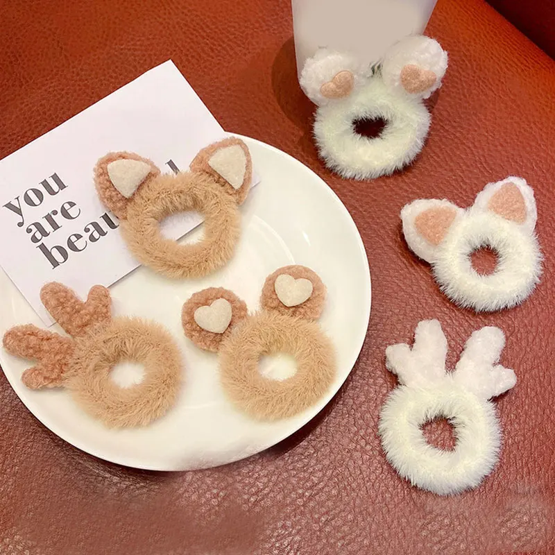 

2pcs Winter Warm Soft Cute Plush Scrunchie Women Girls Elastic Hair Rubber Bands Accessories Tie Hair Ring Rope Holder Headdress