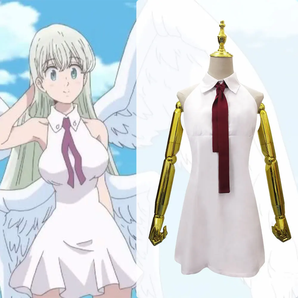 Anime The Seven Deadly Sins Wrath of the Gods Elizabeth Liones Cosplay Costume Women White Sleeveless Dress For Halloween Party |