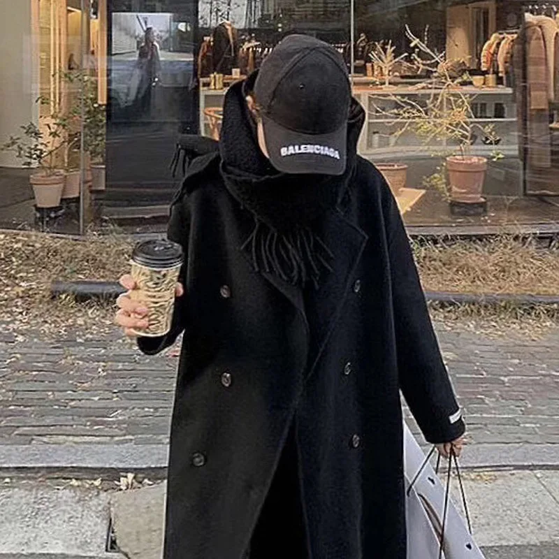 

2020 Winter Coats Women Double Face Wool Blends Solid Color Long Button Slim A Line Turn Down Collar Office Lady Woolen Jackets