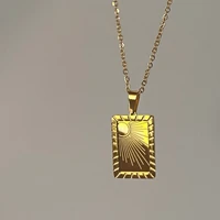 titanium with 18k gold rectangle sun moon pendant necklace women jewelry ol designer t show runway sweety boho japan korean