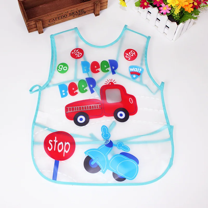 blue car Топ детский рисовый фартук, пищевая карманная майка eva мягкие игрушки, водонепроницаемые нагрудники, тканевый чехол для одежды с рисунками животных из мультфильмов для детей - Цвет: blue car