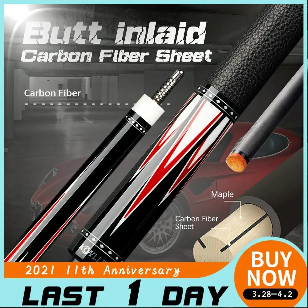 

Konllen Carbon Pool Cue Stick13mm Carbon Fiber Shaft 3*8/8 Raial Pin Joint 4 Pieces in 1 Butt Solid Wood Inlay Billiard Cue Kits