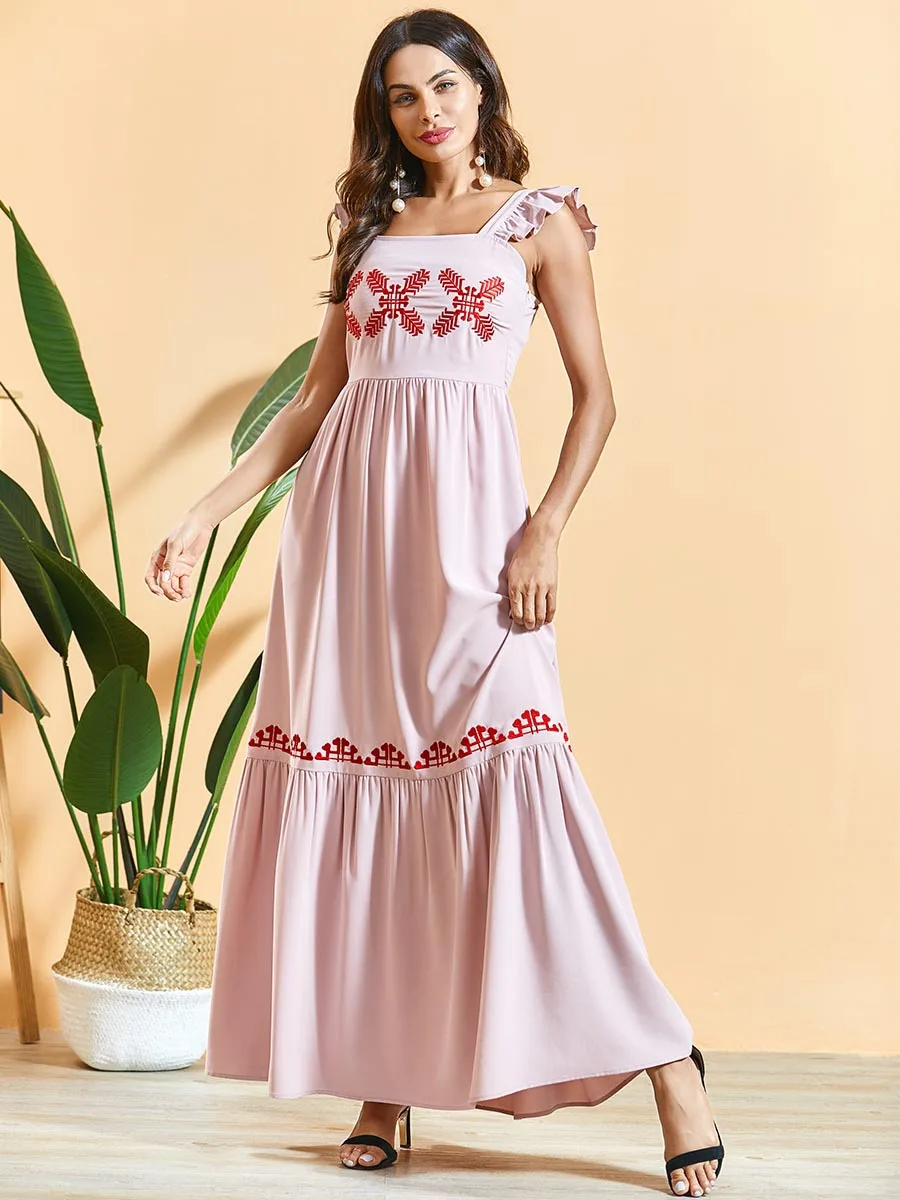 Женское платье макси размера плюс с вышивкой и рюшами летнее праздничное без