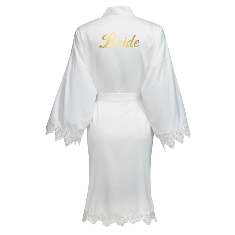 2020 New Navy Matt Satin Kimono Robes with Lace Women Wedding Bride Robes Sleepwear Bridesmaid Robes Bridal Robes