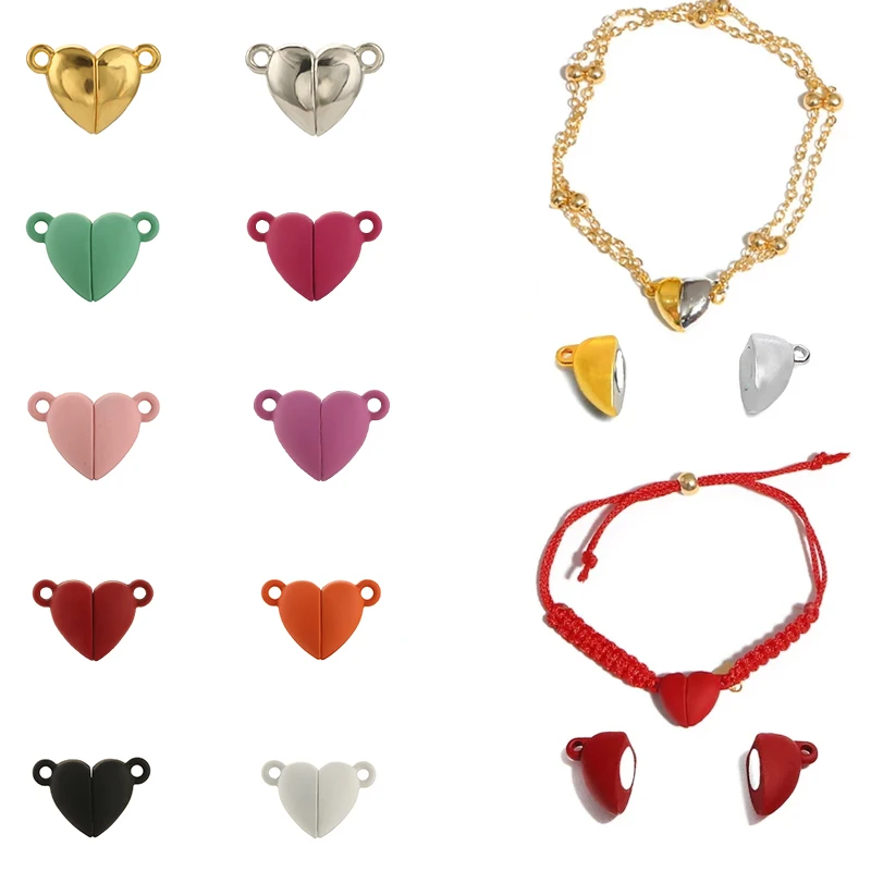 

5Set Love Heart Shaped Strong Magnetic Connected Clasps Beads Charms End Caps for DIY Couple Bracakings Leather Bracelet Jewelry