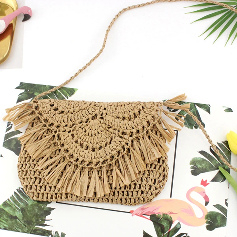 Новая женская Соломенная Летняя Сумка Пляжная мода из ротанга на плечо плетеный