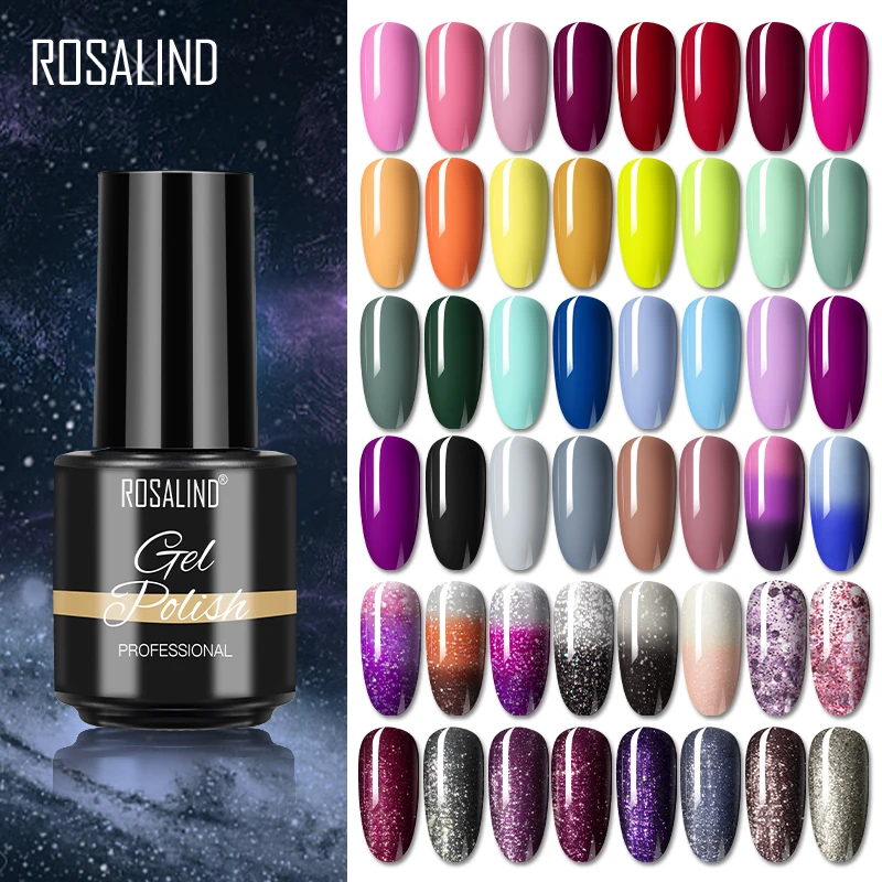 

ROSALIND Gel Nail Polish 7ML Shiny Hybrid Varnishes Semi Permanent Gel Lacquer For Manicure UV Soak Off Base And Top Nails Art