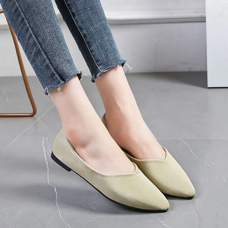2021 Casual Woman Shoe Pointed Toe Shallow Mouth Female Footwear Knot All-Match Autumn Soft Flats Shoes