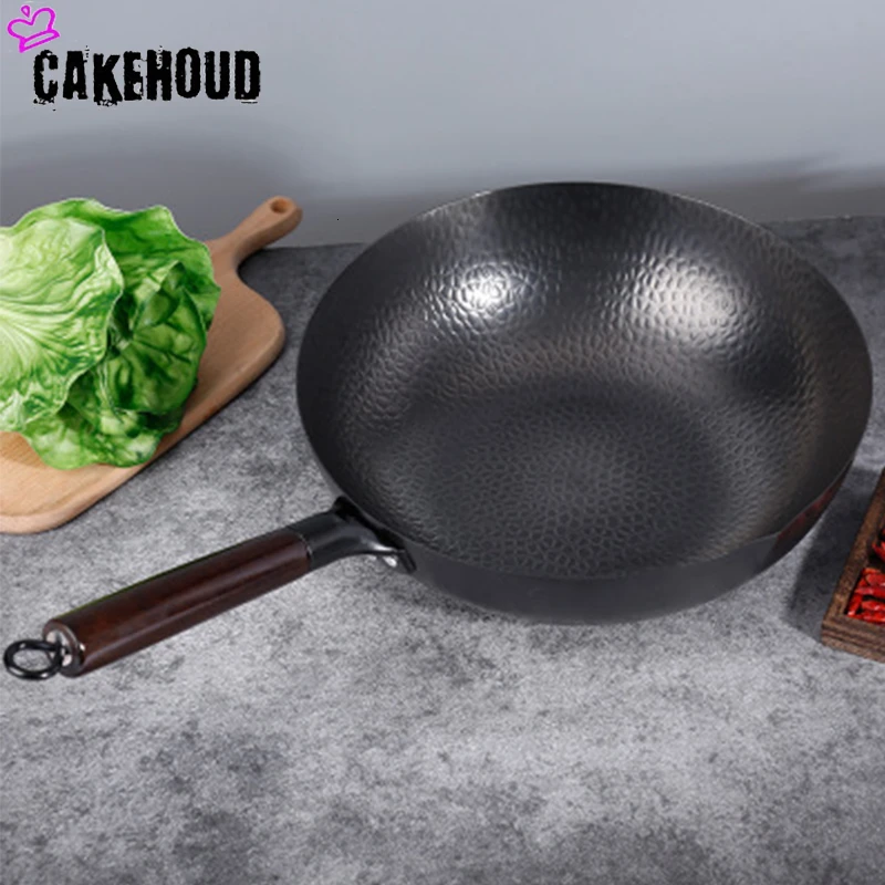 Высокое качество железная, ручной работы горшок бытовой вакуумный чугун нет дыма антипригарная сковорода Кухня Немелованная вок китайский Стиль кухонная посуда сковорода