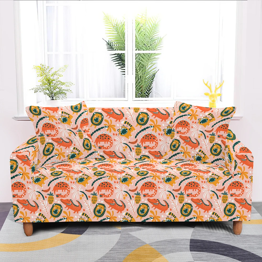 

Dinosaur Cute Animal Printed High stretch 1/2/3/4 seater Sofa Cover Spandex Sofas Slipcover For Dining Home Living Room Hotel