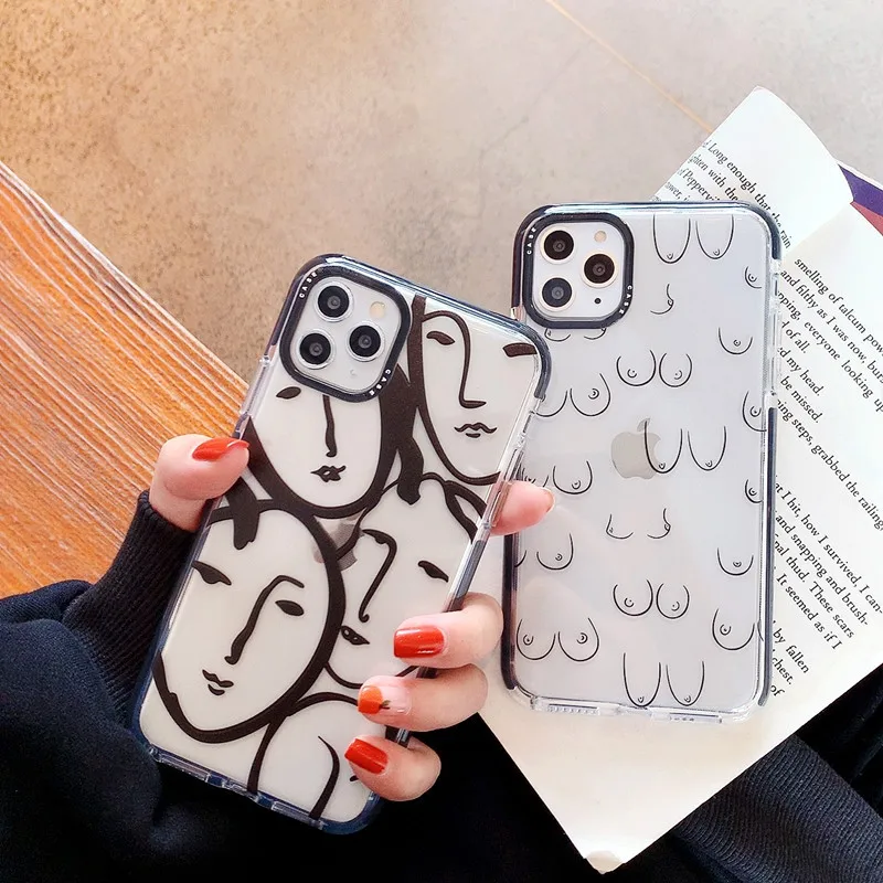 

Fashion Brand Art paintings breast Case For iPhone 12 7 8 Plus 11 Pro 13 X XS MAX Xr Soft Silicone Protective clear luxury cover