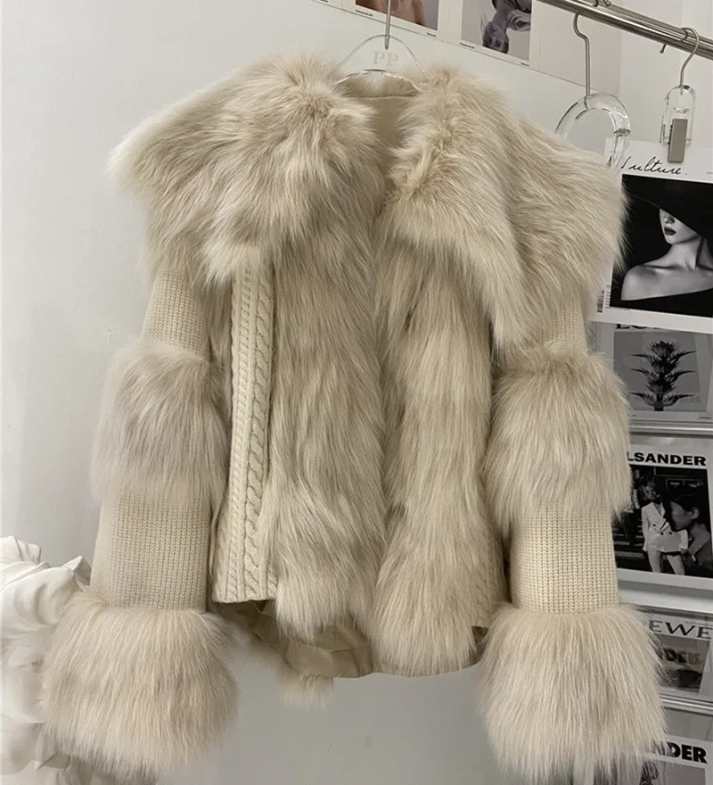 

Женское теплое меховое пальто, дизайнерская подиумная верхняя одежда из натурального Лисьего меха с большими лацканами в Корейском стиле д...