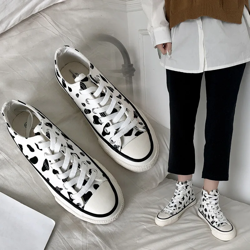 Осенняя Белая обувь Удобная повседневная парусиновая с рисунком коровы и